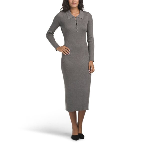 TAYLOR Taupe Collared Rib Knit Maxi Dress - Picture 1 of 2